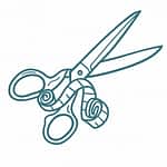 Symbol für handmade Kinderkleidung - Schere mit Maßband, Zeichen für individuell genähte Babykleidung nach Maß