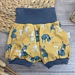 Kurze Pumphose Baby Gr. 80 mit Tieren (Esel & Hase); mitwachsend & handmade