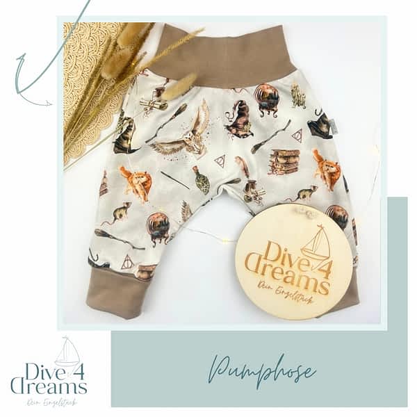 Mitwachs-Hose; Pumphose mit bequemem Bauchbündchen und langen Beinbündchen zum Umklappen und mitwachsen