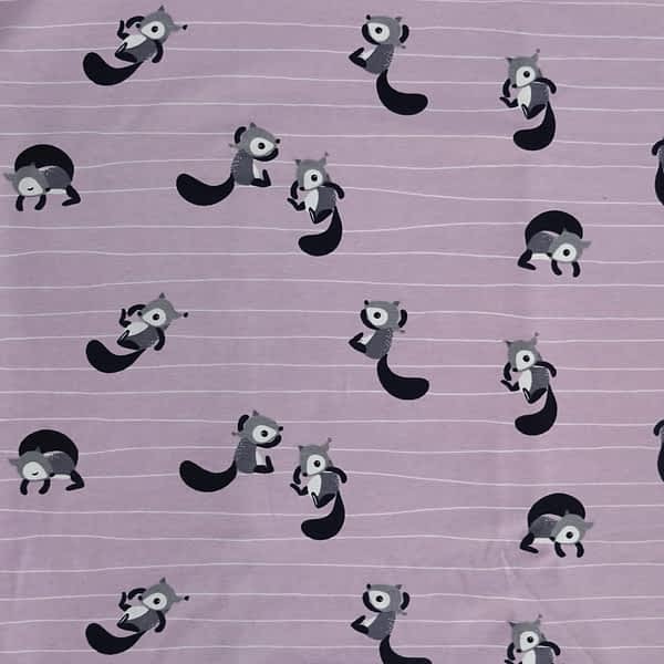 Bio-Jersey Stoff mit süßem Eichhörnchen-Motiv mit rosa Hintergrund - nachhaltiger, weicher Stoff ideal für Baby- und Kinderkleidung, für umweltbewusste mitwachsende handgemachte Kindermode, wie T-Shirt für Kinder, Langarmshirt für Kinder