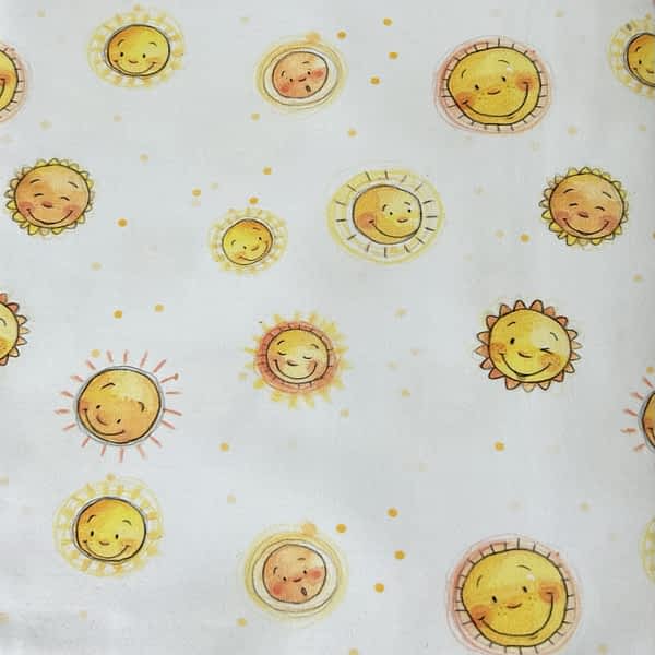 Jersey Stoff mit Sommermotiv - weicher, hochwertiger Bio-Stoff mit Sonnen-Design für Kleidung, Kinderkleidung, Babykleidung, Handmadekleidung, nachhaltig