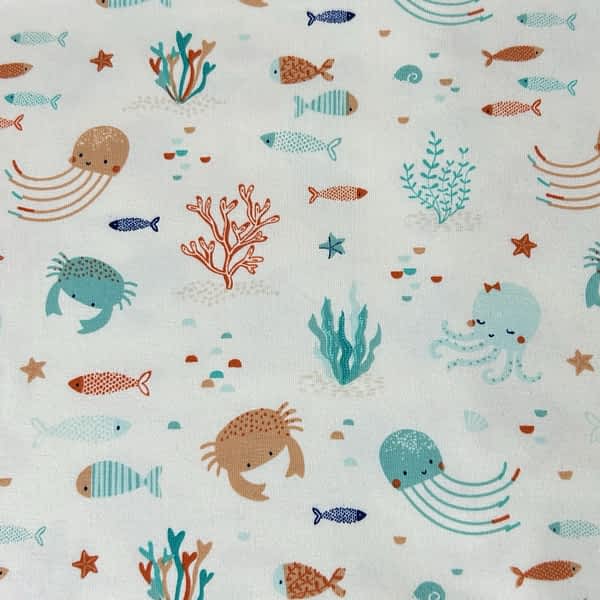 Maritimer Jersey Stoff mit Unterwasser-Motiv - weicher, hochwertiger Stoff mit Unterwasser-Design für Kleidung, Kinderkleidung, Babykleidung, Handmadekleidung, nachhaltig